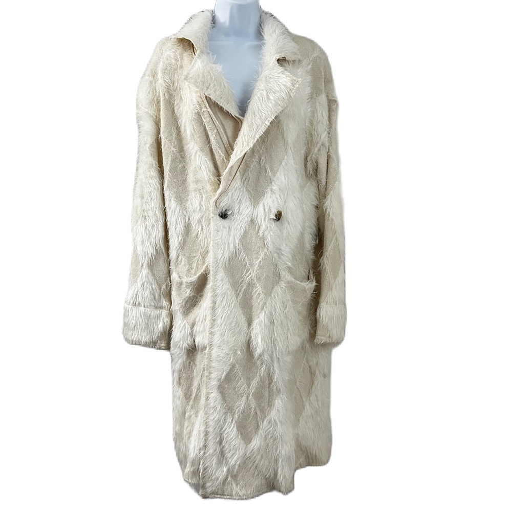 Free people David Cardi Jacket Furry diamond Knit Pattern longline Ivory - Picture 7 of 11
